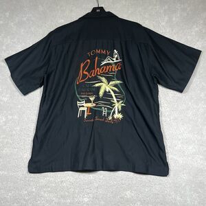 Tommy Bahama Shirt Size Large Black Silk Poker Pirate Camp Black Button Up